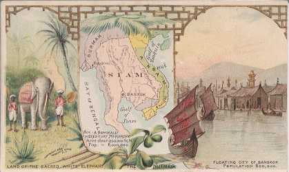Siam map - Sacred White Elephant; The Nutmeg; Floating City of Bankok