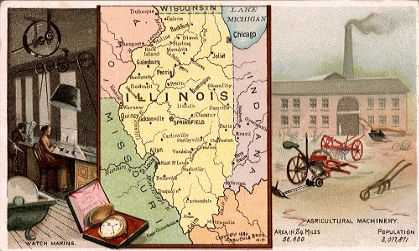 Illinois map - Watch making, agricultural machinery