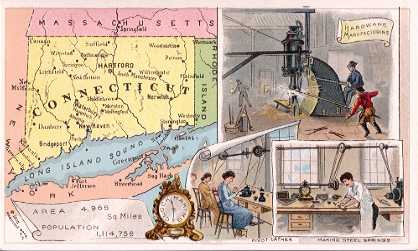Connecticut map - Hardware Manufacturing; Clock Making; Pivot Lathes; Making Steel Springs